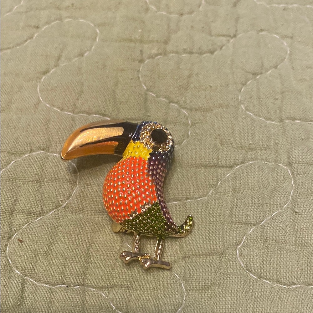 Orange and Yellow Toucan Brooch with Whimsical Design